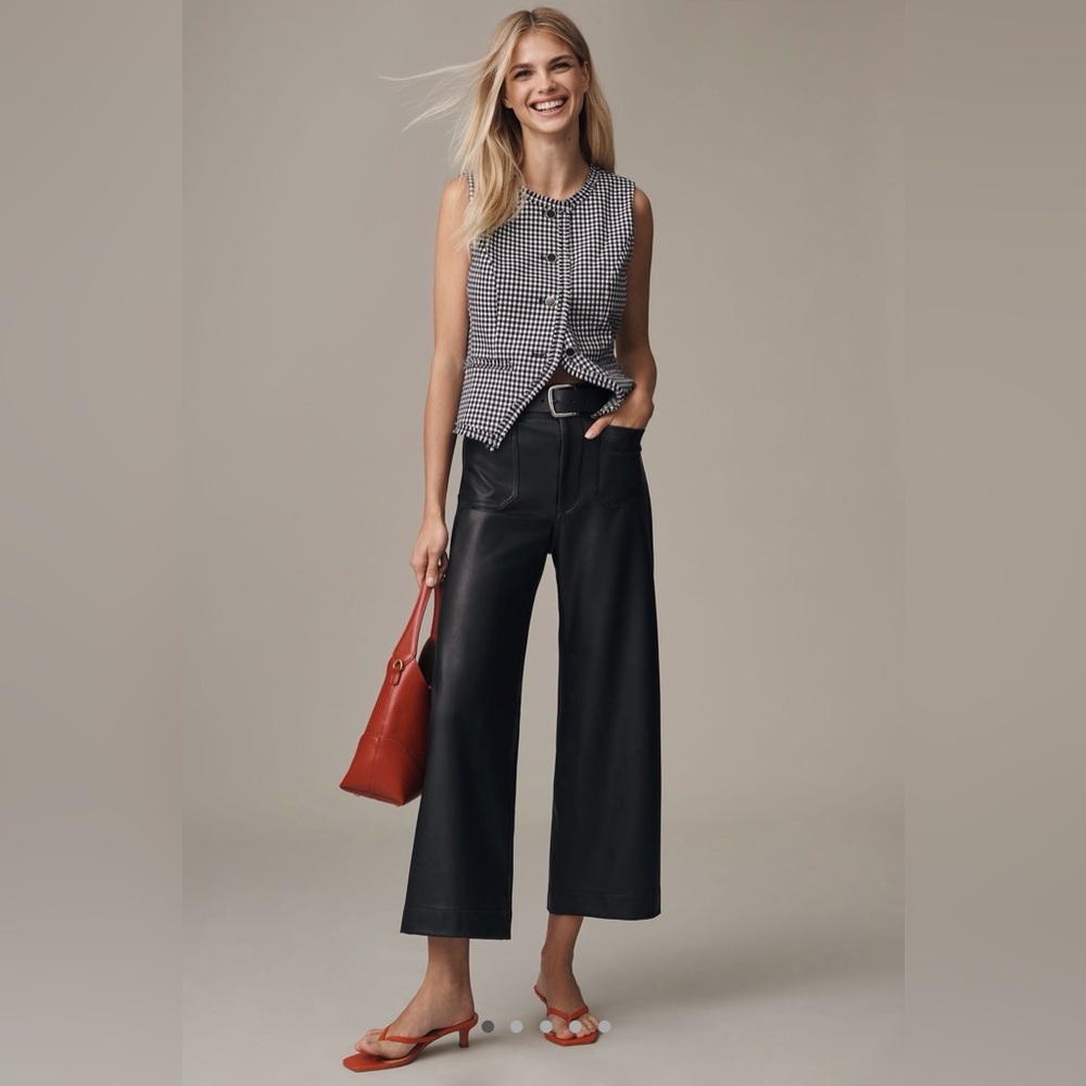 The Colette Faux-Leather Crop Wide-Leg Pants by Maeve | color: black | size: 33
